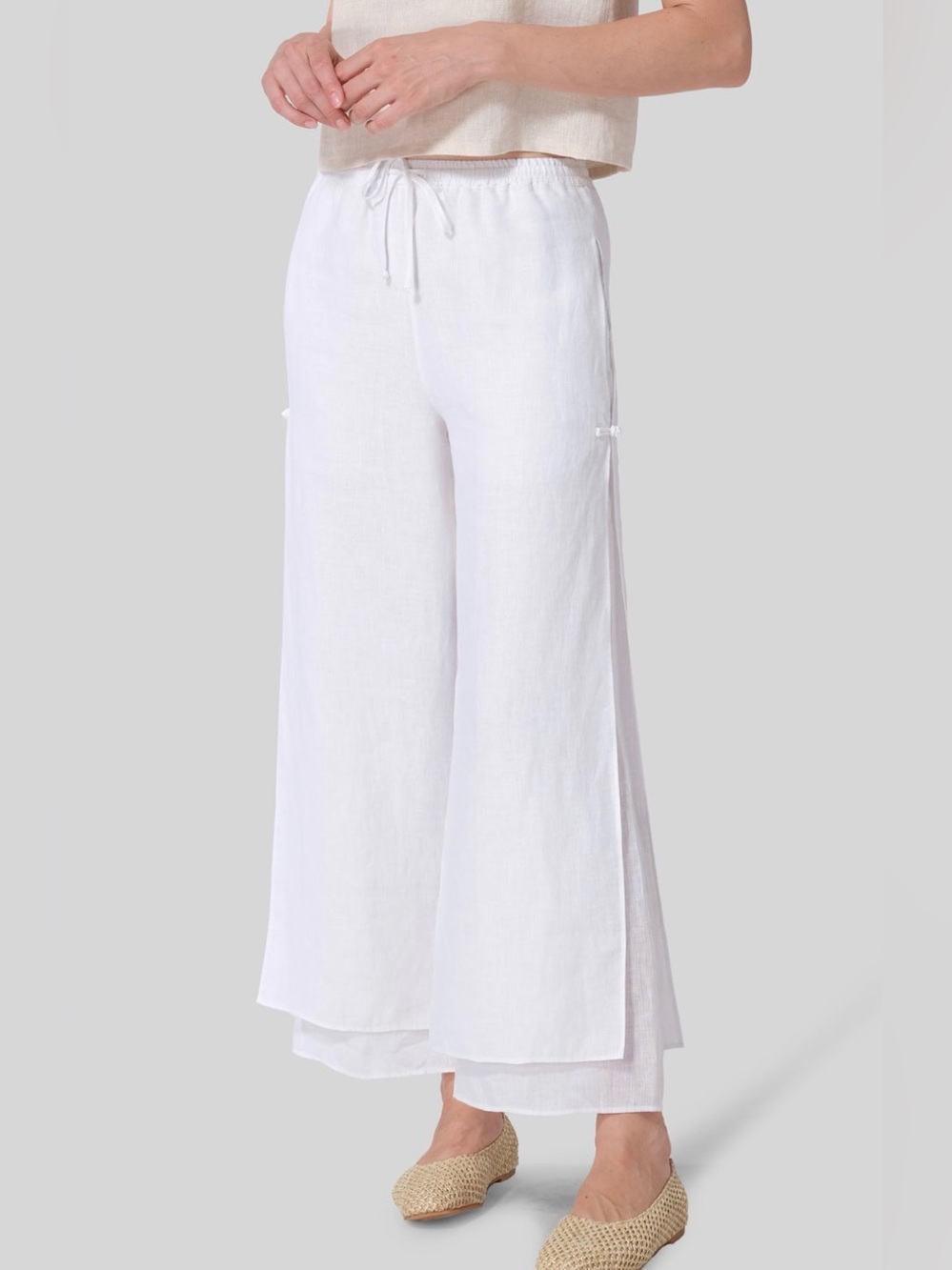 NWT Vivid Linen White Double Layer Wide Leg Pants Minimalist Size XXL